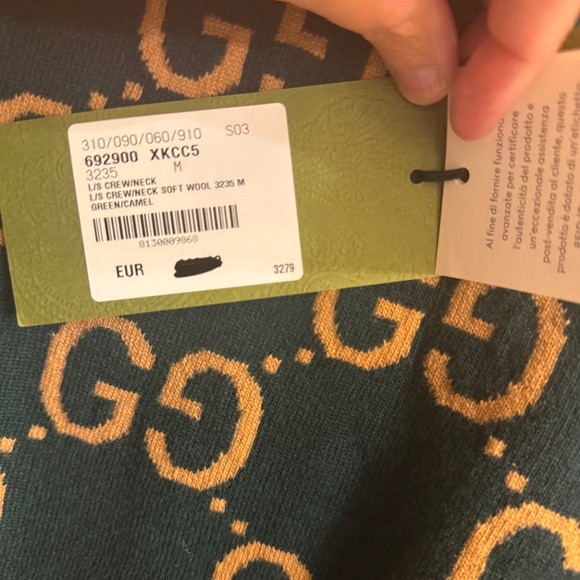 NEW with tags Gucci Green and Gold Monogram Sweater, Size Men’s Medium - Picture 6 of 8